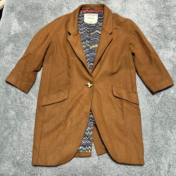 Anthropologie Cartonnier Coat Jacket Womens Medium Brown Wool Blend Long - Picture 1 of 8